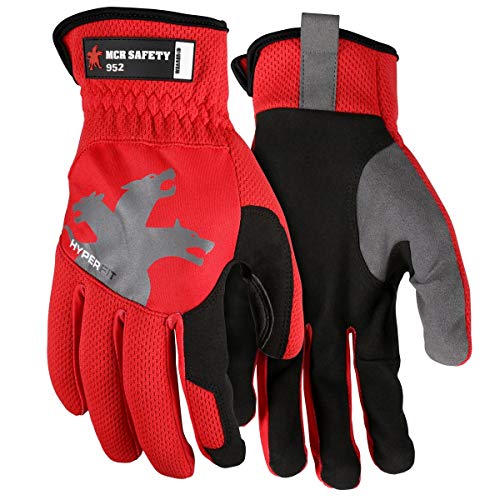 MCR Safety 952XL HyperFit Mechanics Work Gloves Synthetic Leather Palm Reflective Logo Black X-Large