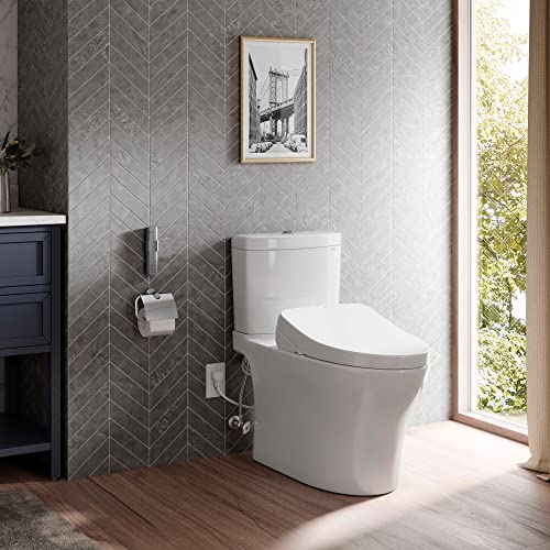 TOTO MW4463046CEMGN01 WASHLET+ Aquia IV Two-Piece Elongated Dual Flush 1.28 and 0.9 GPF Toilet and Contemporary WASHLET S500e Bidet Seat Cotton White