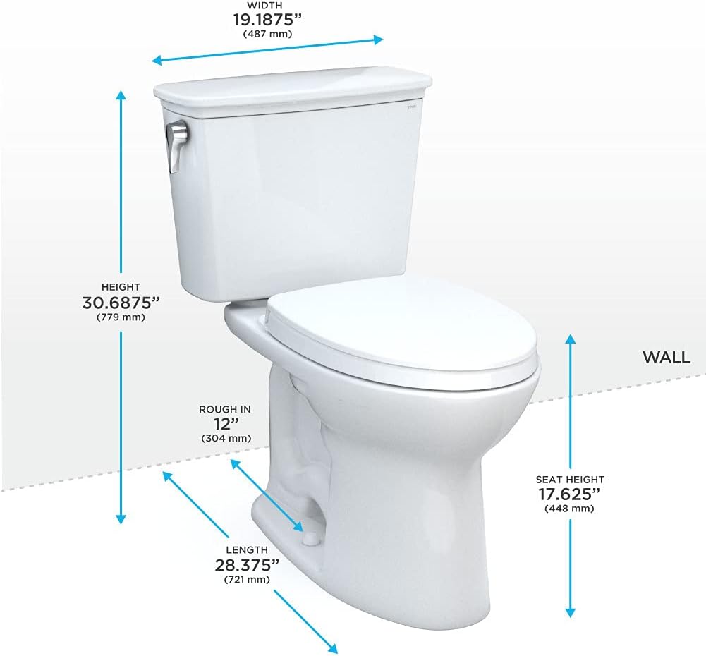 TOTO MS786124CEFG#01 Drake Transitional Two-Piece Elongated 1.28 GPF Universal Height Tornado Flush Toilet with CeFiONtect and SoftClose Seat Cotton White