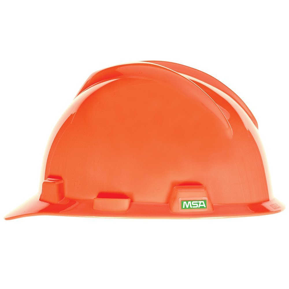 MSA 489364 V-Gard Cap Style Safety Hard Hat With Fas-Trac III Ratchet Suspension | Polyethylene Shell, Superior Impact Protection, Self Adjusting Crown-Straps - Large Size in Hi-Viz Orange