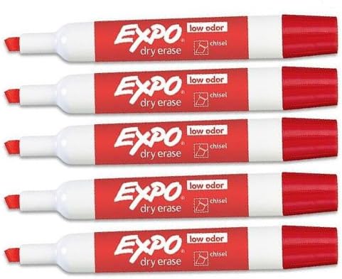 expo 80002 expo low odor chisel tip dry erase markers red 5 markers per order