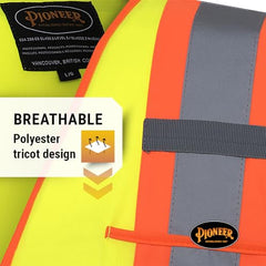 Pioneer V1023560U-2XL High Visibility Tricot Sleeved Safety Vest Reflective Tape 4 Pockets Yellow Green Unisex XX-Large