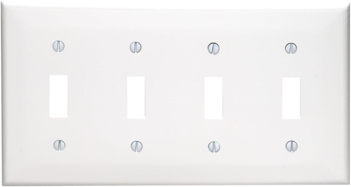 Leviton 80712-W 4-Gang Toggle Device Switch Wallplate Standard Size Thermoplastic Nylon White