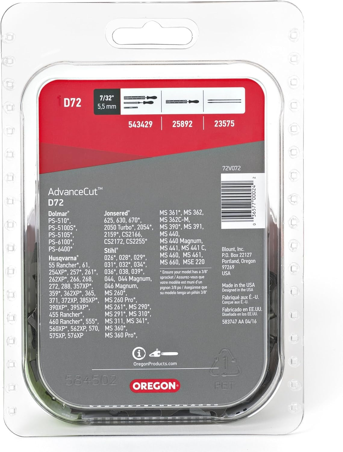 OREGON Oregon D72 AdvanceCut chainsaw chain (20-inch / 72 drive links) D72