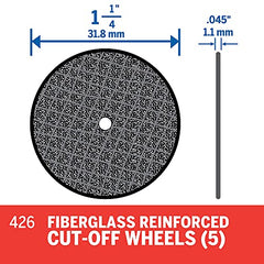 Dremel 426 Fiberglass Reinforced Cut-Off Wheel 1-1/4 Inch Diameter 0.045 Inch Thickness Pack of 5