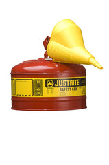 Justrite 7125110 Type I Steel Safety Can Gas 2.5 gal Red Includes Poly Funnel/SS Flame Arrestor/Swinging Handle