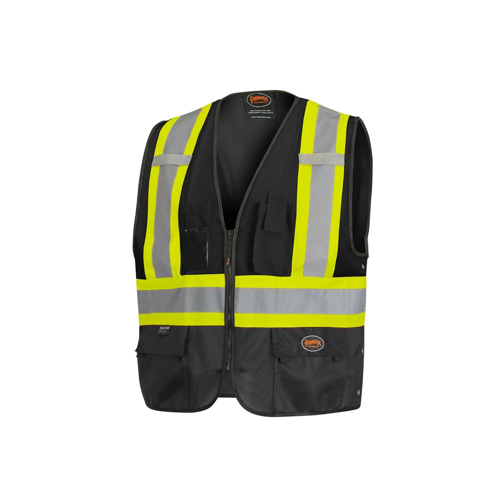 Pioneer V1021571U-2/3XL Safety Vest - Hi Vis Reflective Solid Neon, 8 Pockets, Adjustable for Construction & Traffic Work