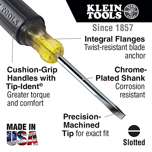 Klein Tools 607-3 Mini Flathead Screwdriver with Cushion-Grip Handle - Made in USA