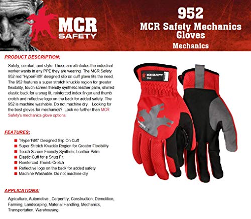 MCR Safety 952M HyperFit Mechanics Work Gloves Synthetic Leather Palm Reflective Logo