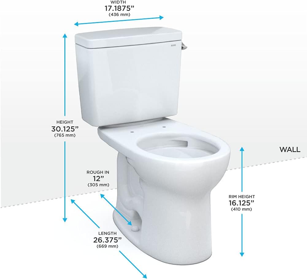 TOTO CST775CEFRG#01 Drake Two-Piece Round 1.28 GPF Universal Height Tornado Flush Toilet with CEFIONTECT