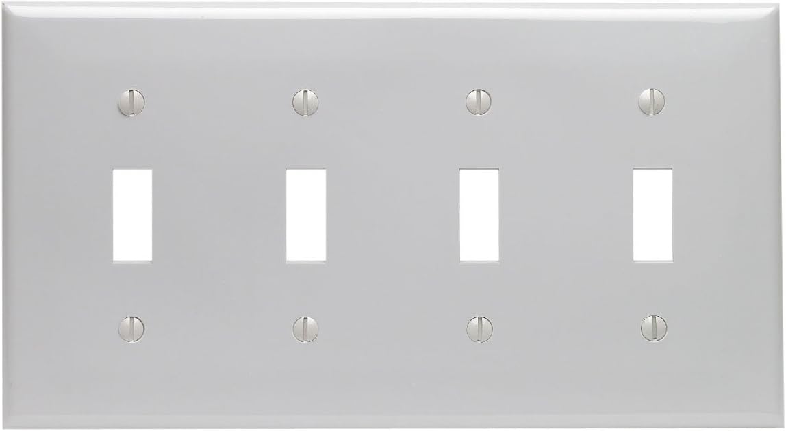 Leviton 80712-GY Wallplate 4 Gangs Toggle Switch Thermoplastic Gray