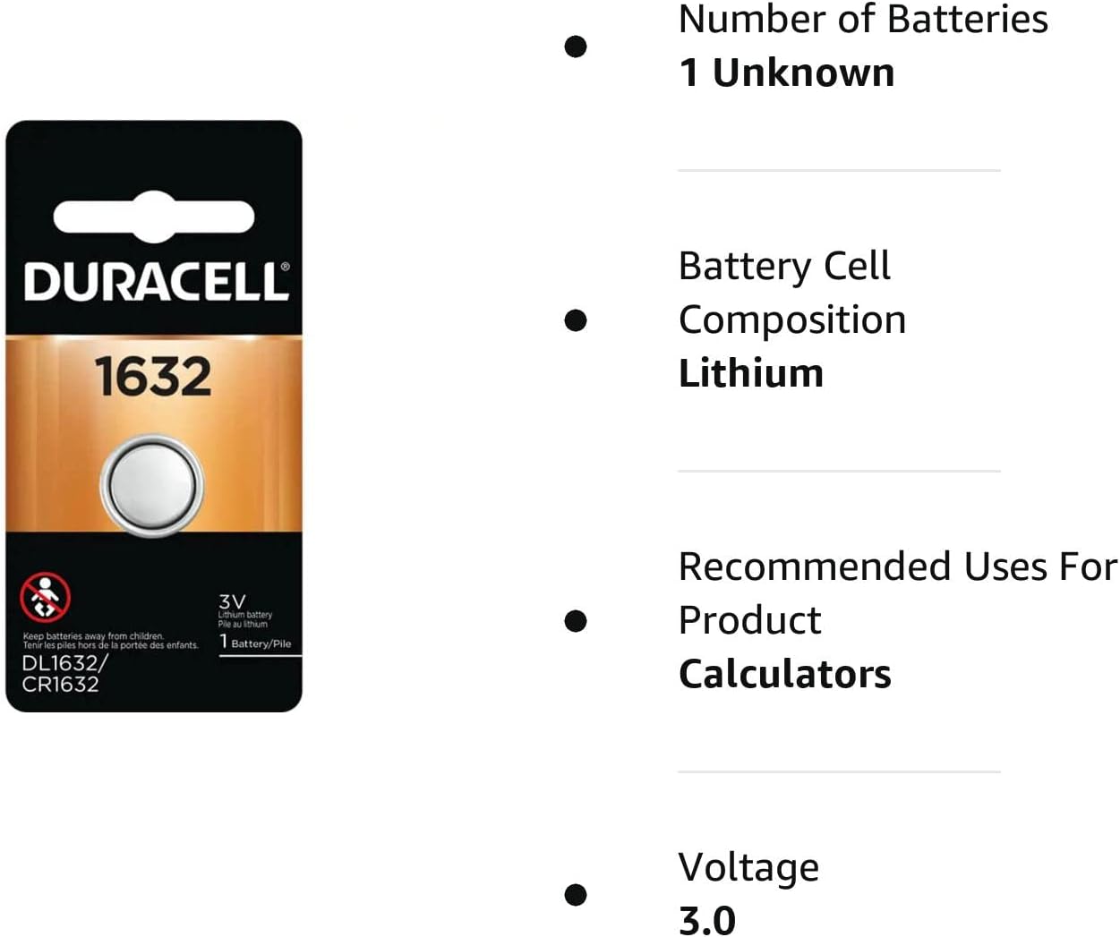 Duracell DL1632BPK Lithium Coin Button Battery 3 Volt