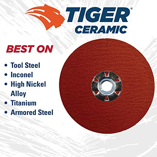 Weiler 69890 Tiger Ceramic Alumina Resin Fiber Sanding & Grinding Disc, 60 Grit, 5 Inch Diameter, Pack of 25