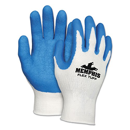 MCR Safety 9680S FlexTuff Work Gloves, White/Blue, Small, 10 gauge