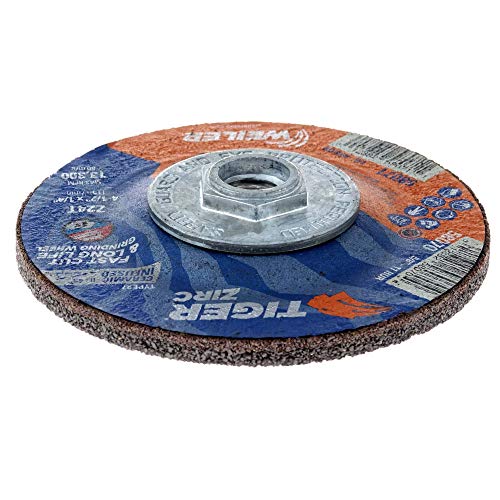 Weiler 58070 Tiger Zirc Grinding Wheel 4-1/2 in x 1/4 in 5/8-11 Nut Pack of 10