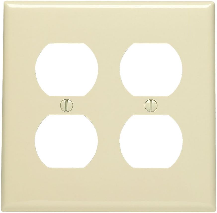 Leviton 80716-I 2-Gang, 2-Duplex, Receptacle Wallplate, Standard Size, Thermoplastic Nylon, Device Mount, Ivory