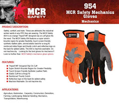 MCR Safety 954XL HyperFit Mechanics Work Gloves Synthetic Leather Palm Reflective Logo Black X-Large