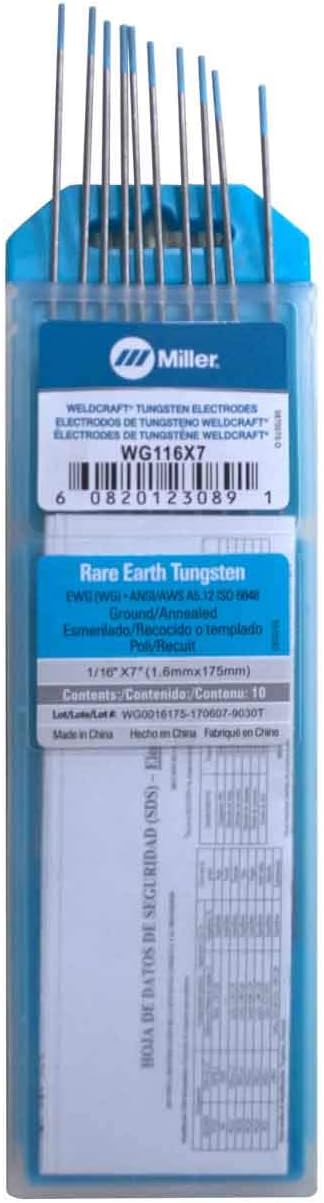 Weldcraft WG116X7 Rare Earth Tungsten Electrode 1/16 X 7 10 Pack