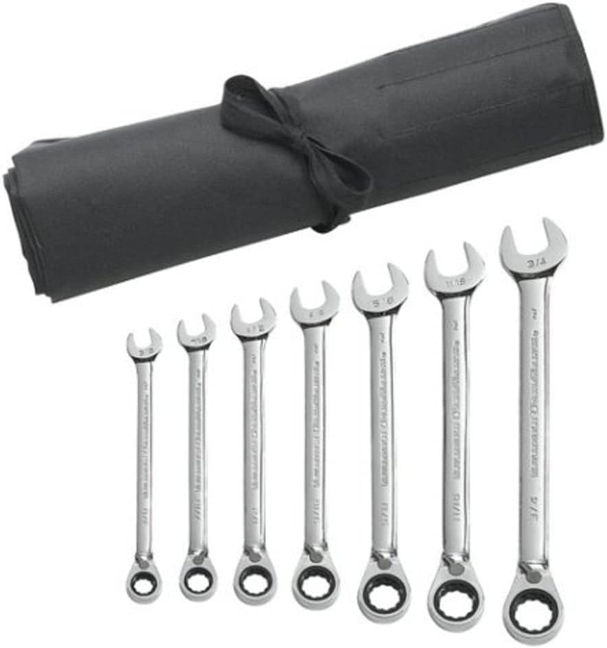 Gearwrench 9567RN 7 Pc. 12 Point Reversible Ratcheting Combination SAE Wrench Set with Tool Roll