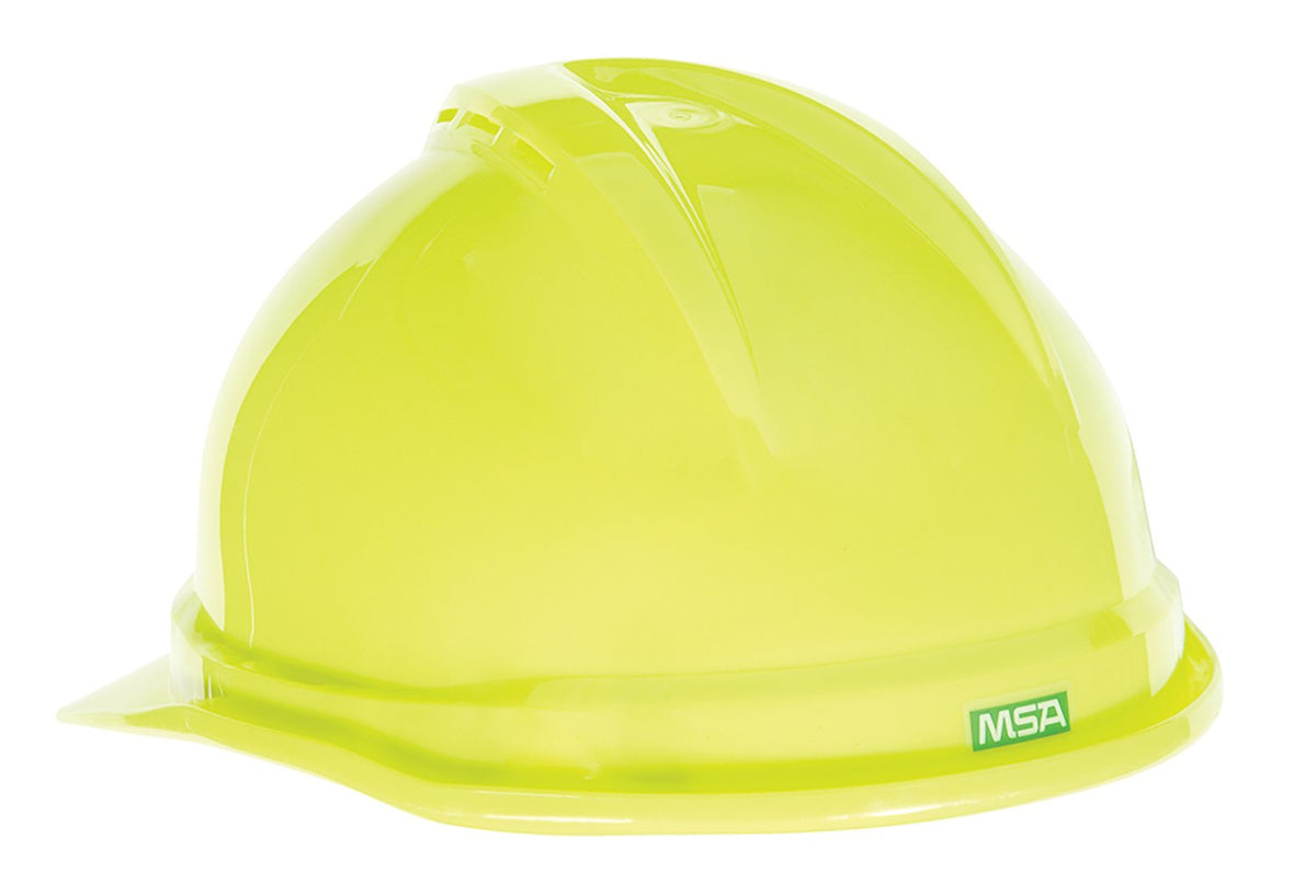 MSA 10074819 Yellow Polyethylene Cap Style Hard Hat with 4 Point Ratchet Suspension