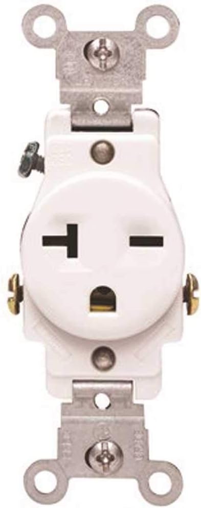 Leviton 5821-W 20-Amp, 250-Volt, Narrow Body Single Receptacle, Straight Blade, Commercial Grade, Grounding, White