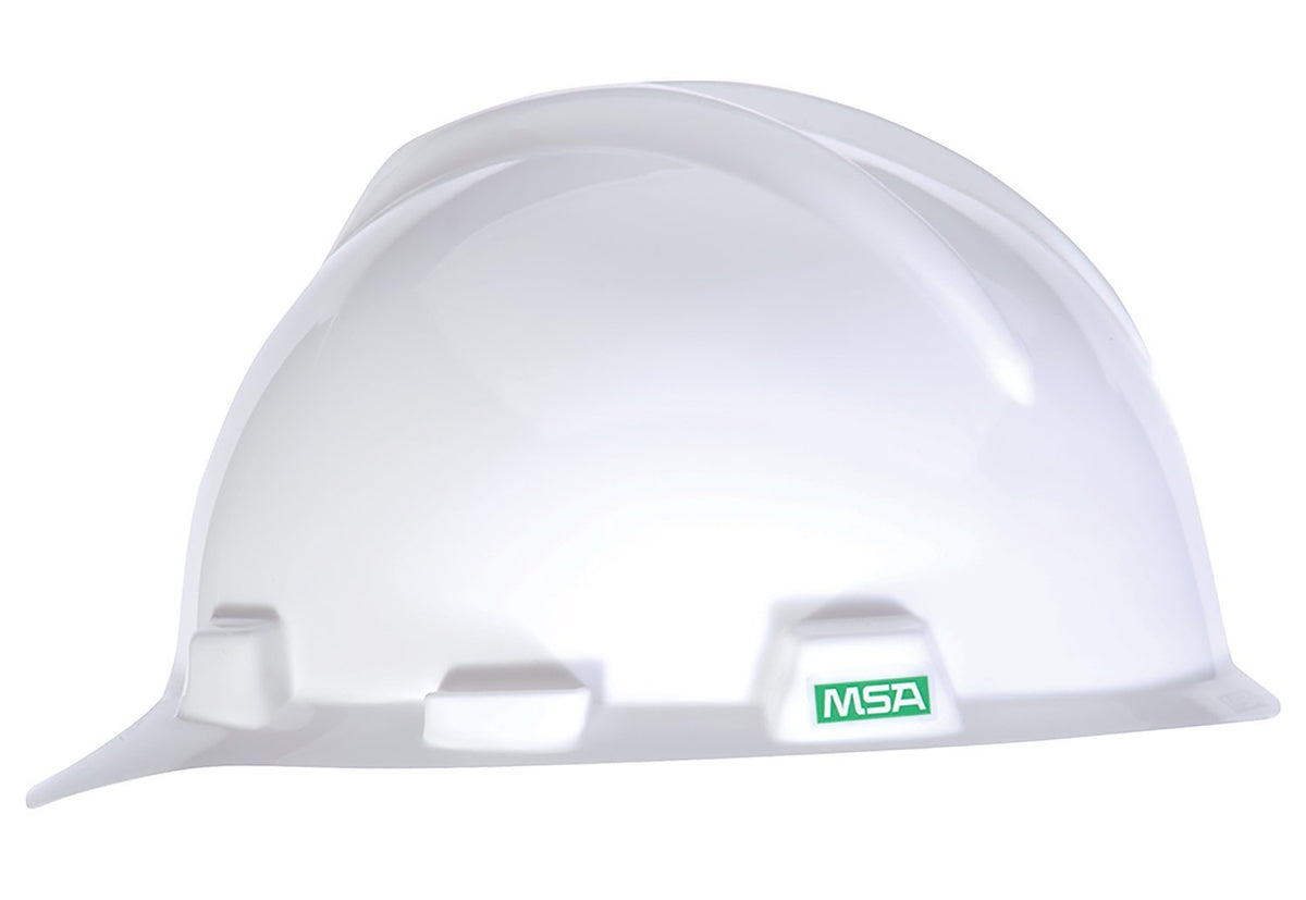 MSA 10057441 V-Gard Safety Hard Hat White Standard Size with 1-Touch Suspension