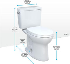 Toto MS776124CEG#01 Drake Two-Piece Elongated 1.28 GPF Tornado Flush Toilet with Cefiontect SoftClose Seat Washlet Ready Cotton White