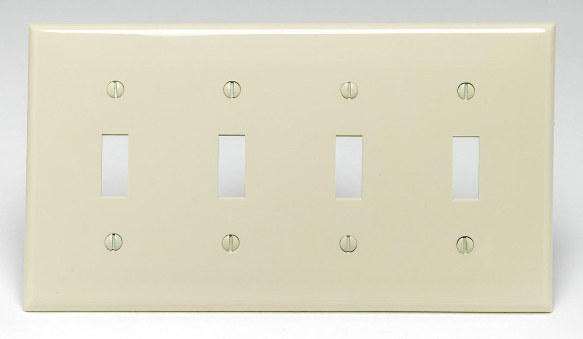 Leviton 80712-I 4-Gang Toggle Device Switch Wallplate, Standard Size, Thermoplastic Nylon, Ivory