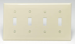 Leviton 80712-I 4-Gang Toggle Device Switch Wallplate, Standard Size, Thermoplastic Nylon, Ivory