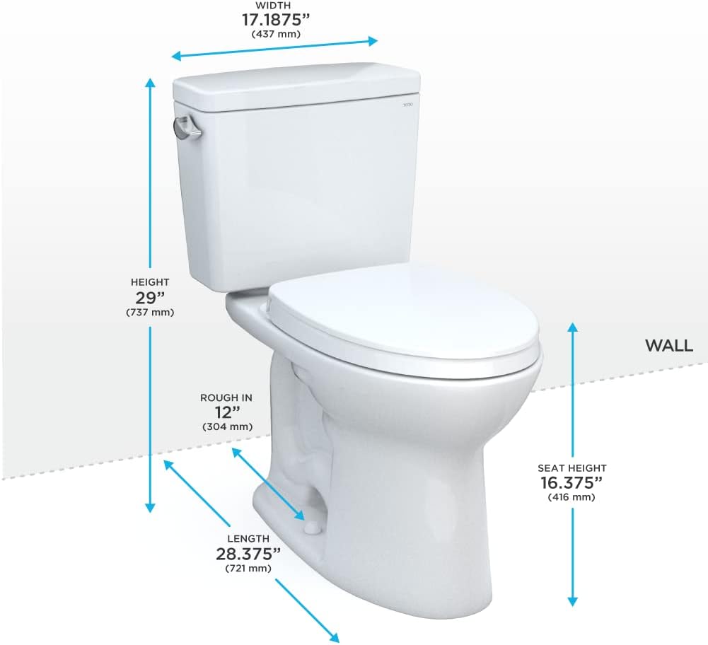 TOTO MW7763084CSFG#01 Drake WASHLET+ Elongated 1.6 GPF Universal Height Tornado Flush Toilet with C5 Bidet Seat