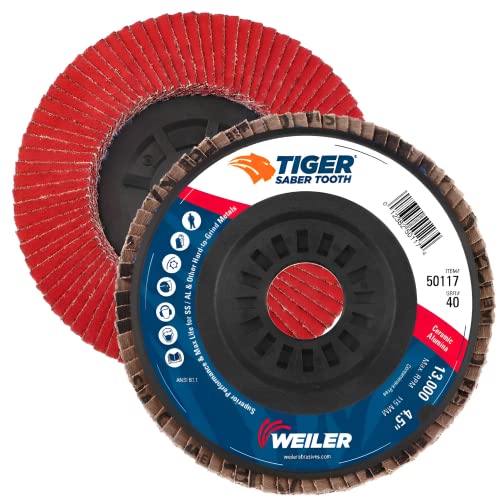 Weiler 50117 Saber Tooth Ceramic Flap Disc Angled 40 Grit 4-1/2 inches 7/8 Arbor Hole