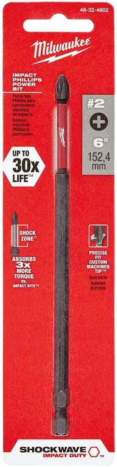 Milwaukee Shockwave 48-32-4802 6 Inch Power Bit Phillips #2