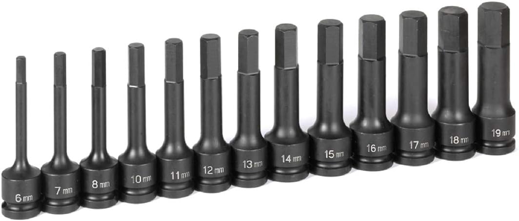 Grey Pneumatic 1343MH Hex Driver Socket Set - Metric Sizes 6mm to 19mm, 1/2 Inch Drive