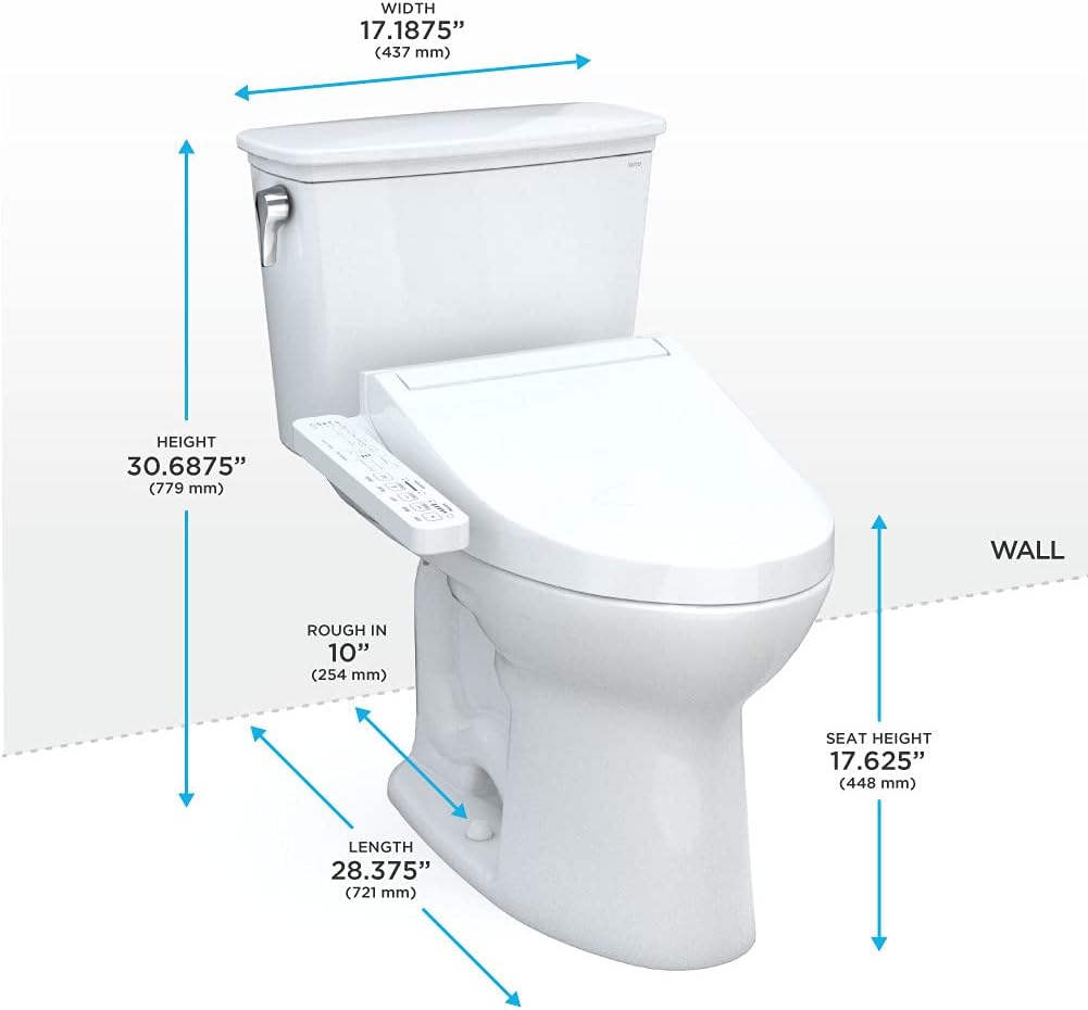 Toto MW7863074CEFG.10#01 Drake Transitional Washlet+ Two-Piece Elongated 1.28 GPF Universal Height Tornado Flush Toilet with C2 Bidet Seat Cotton White