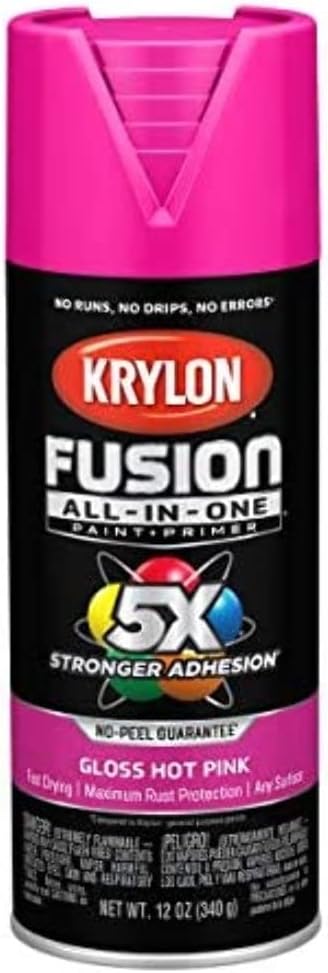 Krylon K02708007 Fusion All-in-One Paints + Primers 12 oz Aerosol Can Gloss Hot Pink