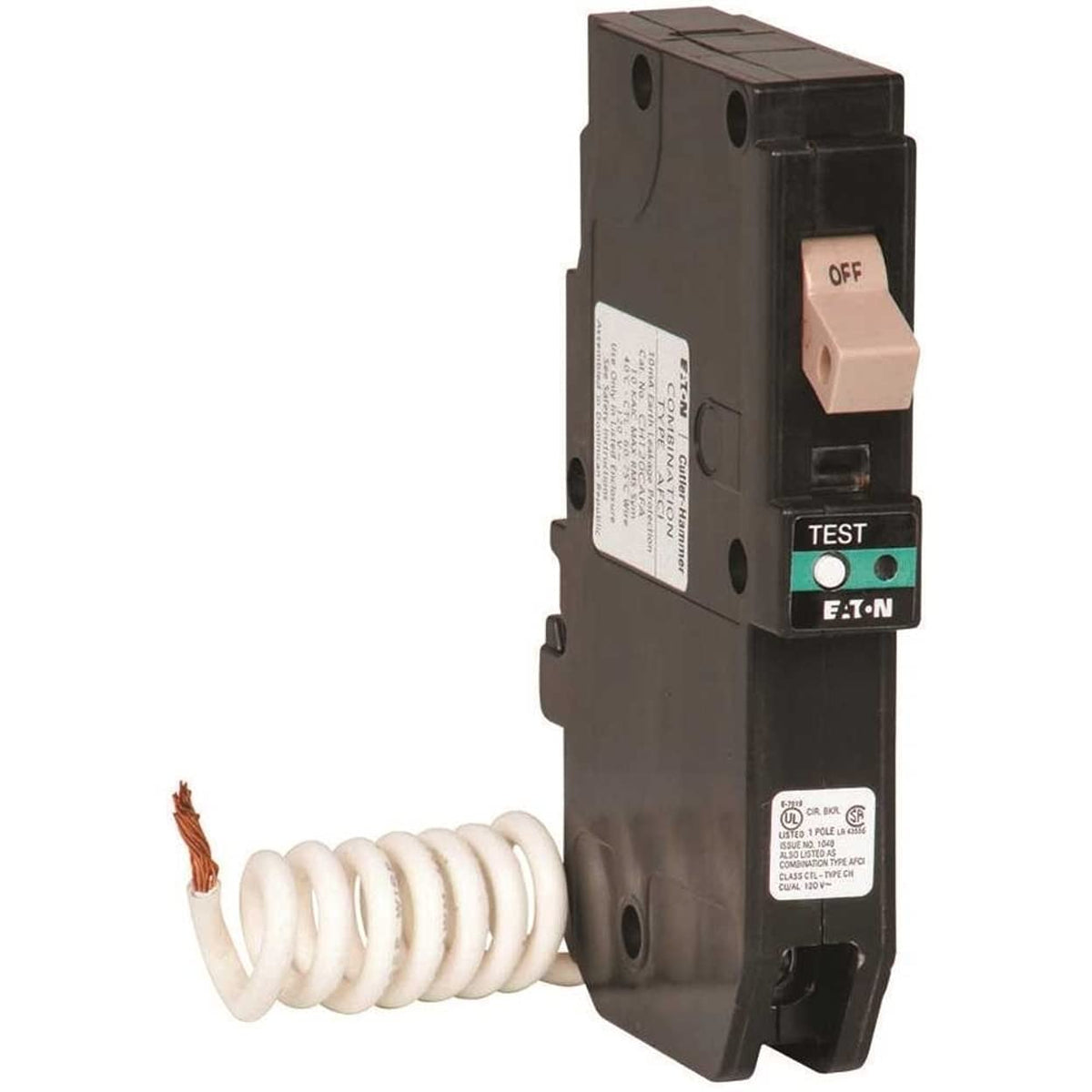 Eaton CHFN120AF Type CH Combination Miniature Arc Fault Circuit Breaker 120/240 VAC 20 A 10 kA Interrupt 1 Pole