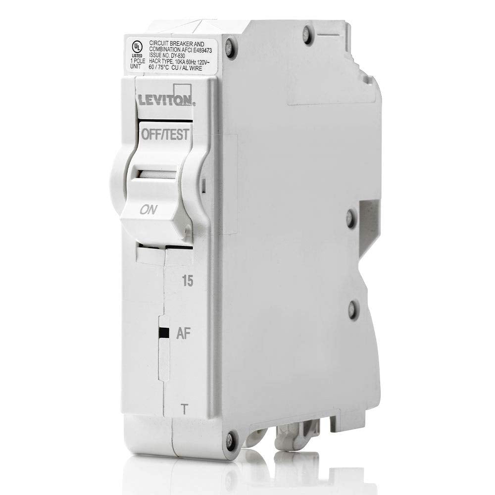 Leviton LB115-AFT 15A 1-Pole Plug-On AFCI Branch Circuit Breaker, Thermal Magnetic, 120 VAC, White