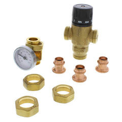 Caleffi 521416A 3-Way Thermostatic Mixing Valve 1/2 Inch Press Connections with Temperature Gauge