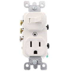 Leviton 5245-W 120 Volt 15 Amp NEMA 5-15R 3-Way White Thermoplastic Grounding Duplex AC Combination Switch