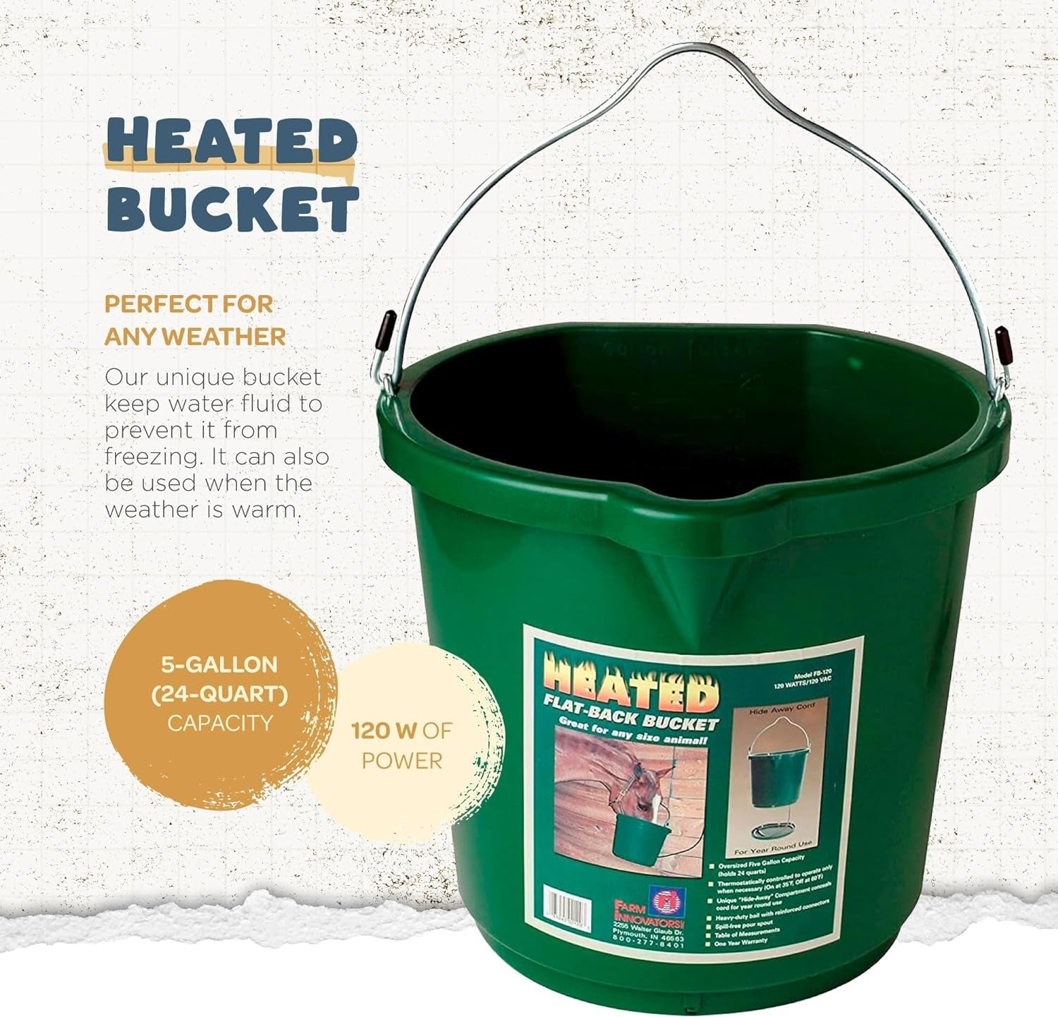FARM INNOVATORS Farm Innovators FB-120 Heated Flat-Back Bucket 120W (5 Gallon)
