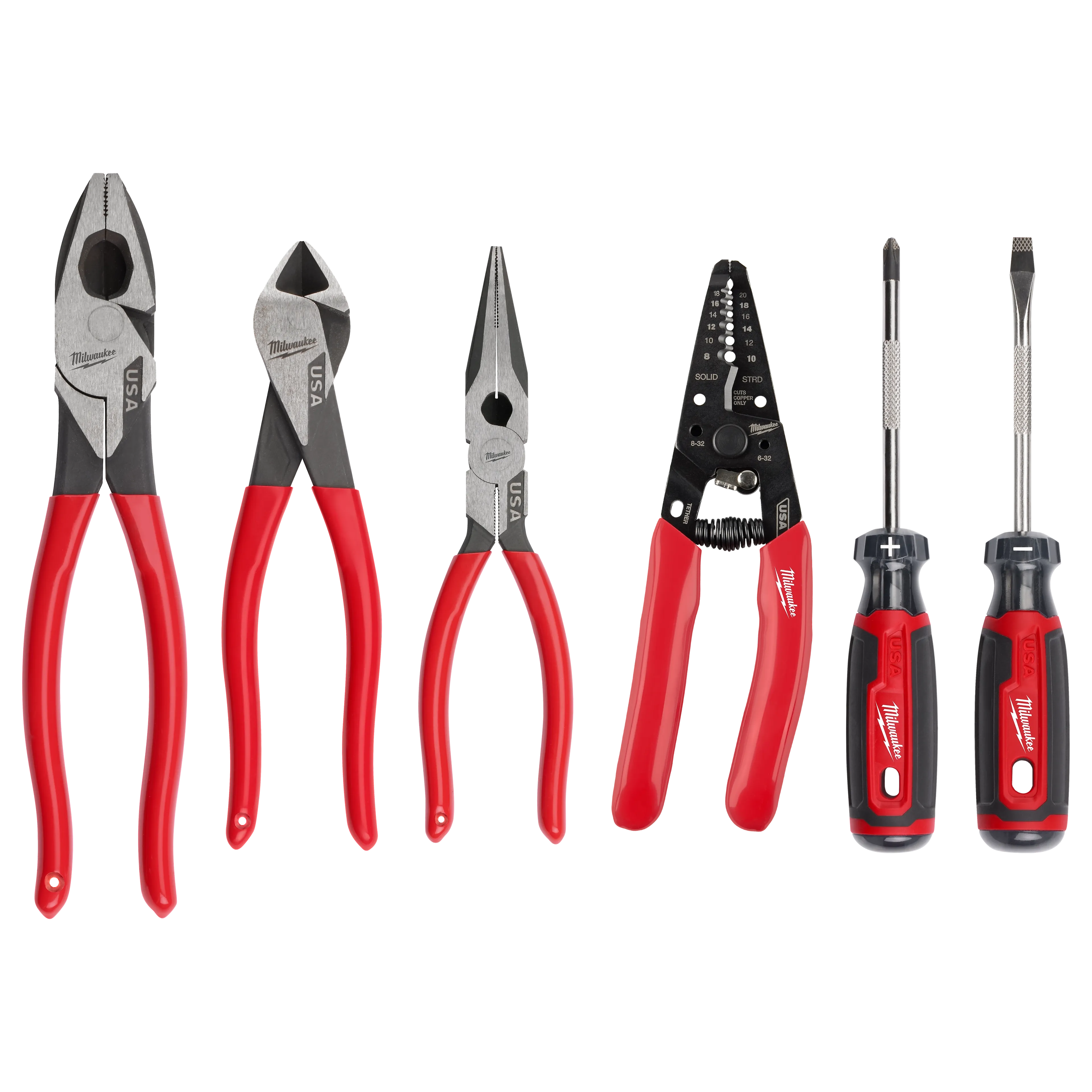 MILWAUKEE Milwaukee MT500-6 Dipped Grip Cutting Pliers, Wire Stripper & Cushion Grip Screwdrivers Set (6-Piece)
