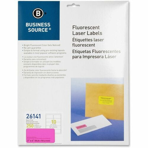 BUSINESS SOURCE Business Source BSN26141 Laser Labels Neon Pink 250 Pack