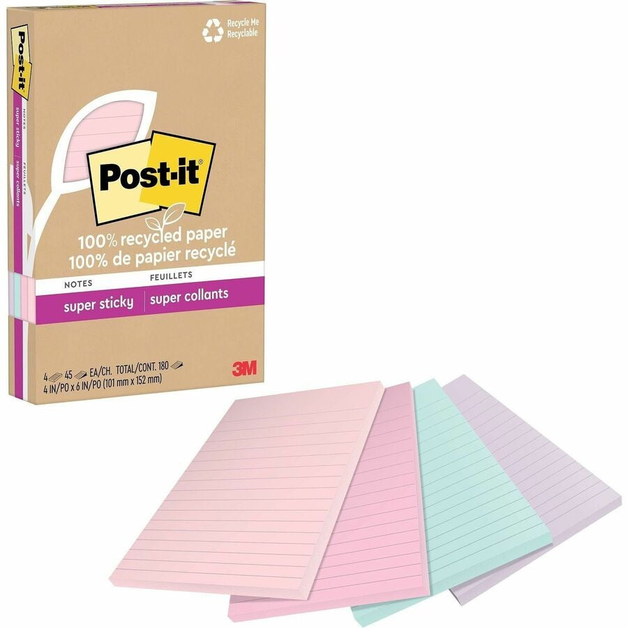 3M 3M MMM4621R4SSNRP Post-it Super Sticky Adhesive Note 4 x 6 (45 Sheets/Pad, 4 Pack)