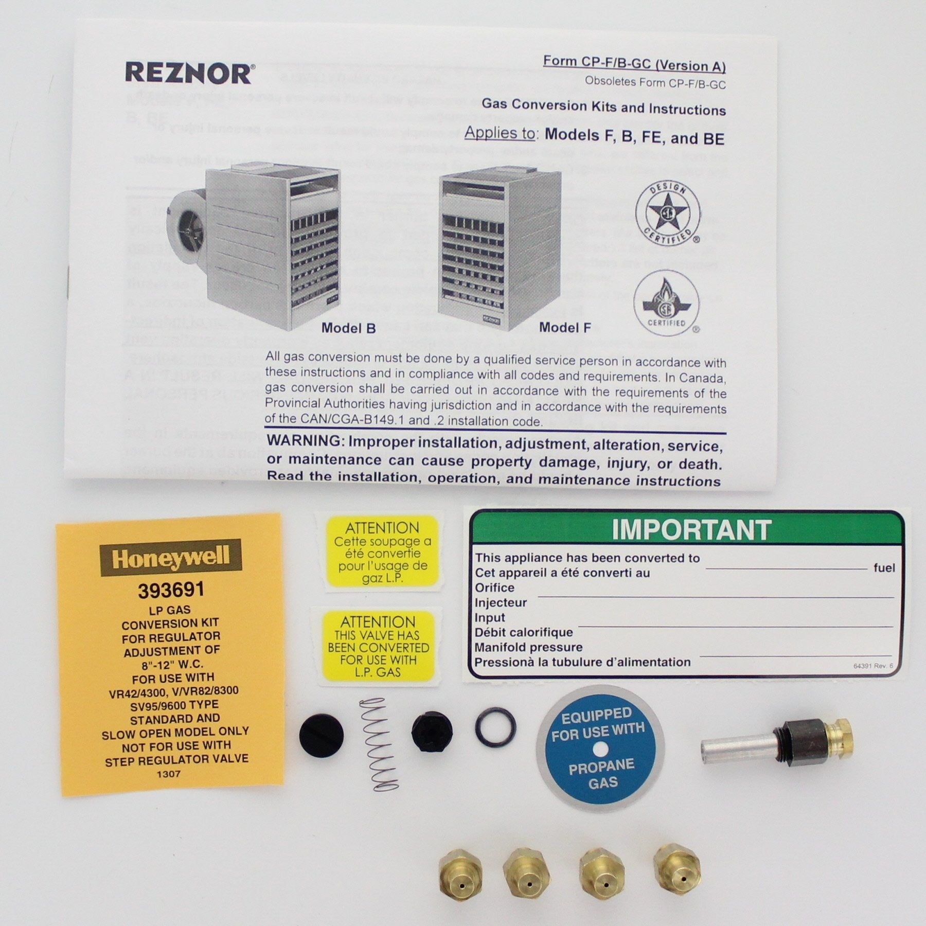 REZNOR Reznor 99245 Conv Kit Nat to LP F,B/E75 AH3 (Pack 1)