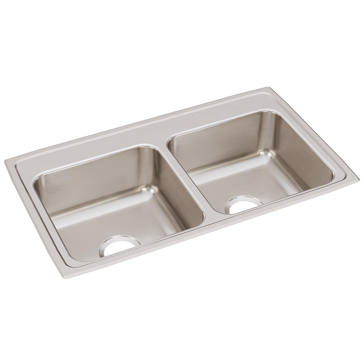 Elkay LR33190 Lustertone Classic Stainless Steel 33 x 19-1/2 x 7-5/8, Equal Double Bowl Drop-in Sink