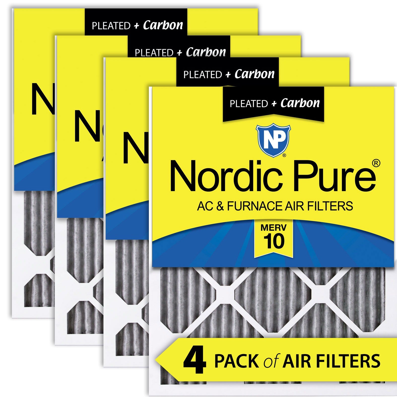 NORDIC PURE Nordic Pure 14x25x1PM10C-4 Merv 10 Carbon Air Filter 4 Pack