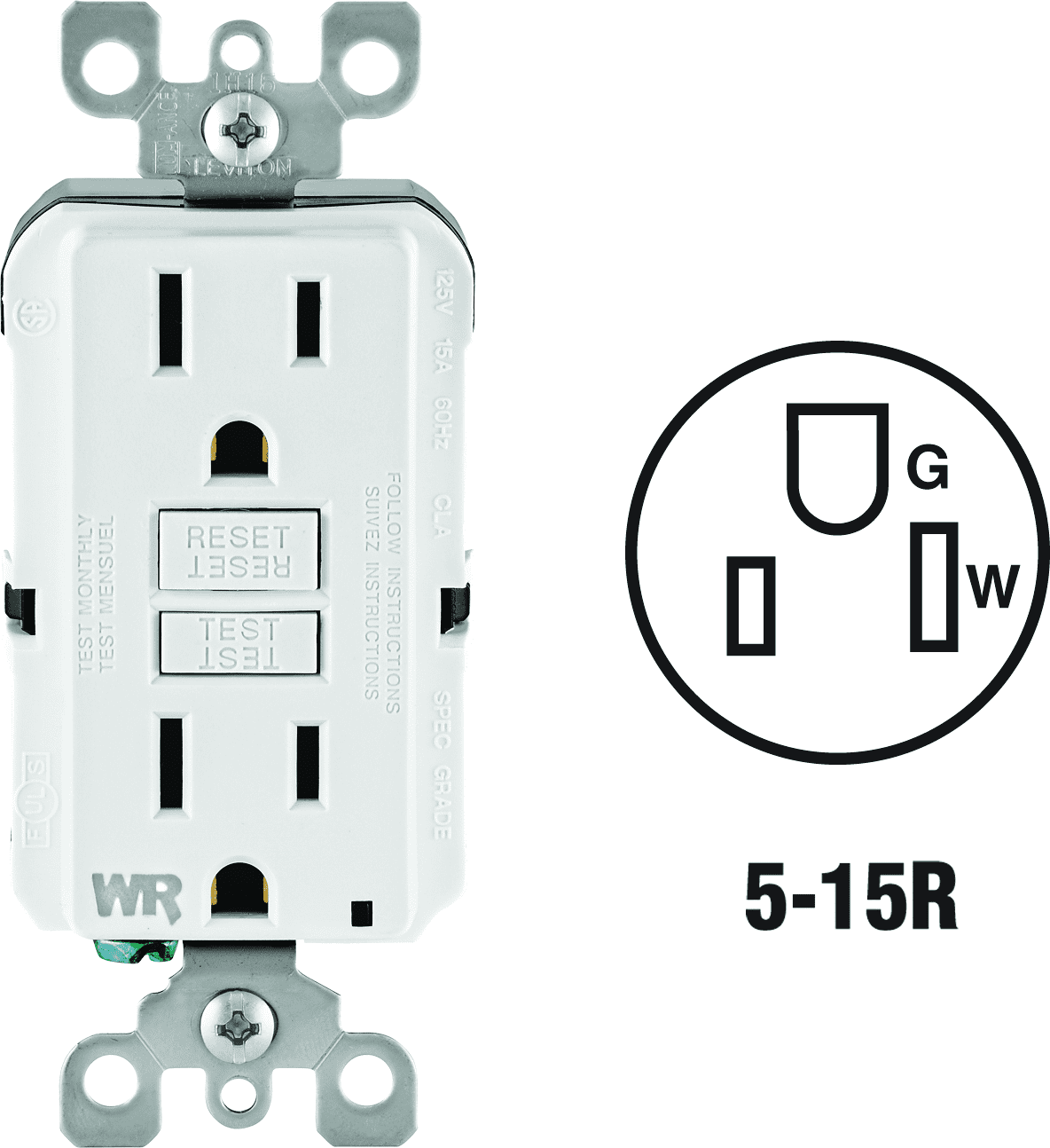 LEVITON Leviton R92-GFWT1-0KW SmartlockPro Self-Test GFCI 15 Amp (Pack of 1)