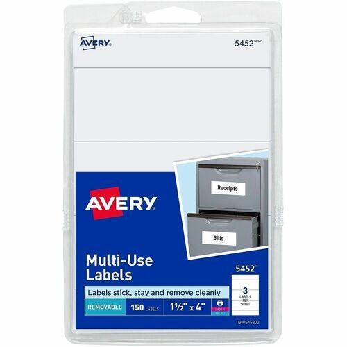 AVERY Avery AVE05452 Removable Labels 1.5x4 in White 150 Pack