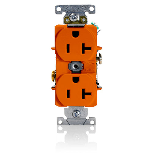 Leviton 5362-SO 20-Amp, 125 Volt, Industrial Heavy Duty Grade, Duplex Receptacle, Straight Blade, Self Grounding, Contractor Pack, Orange