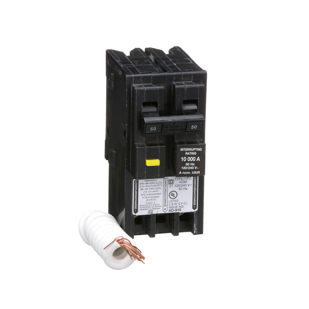 Square D HOM250GFI Miniature Circuit Breaker 50 Amp 120/240 Volt